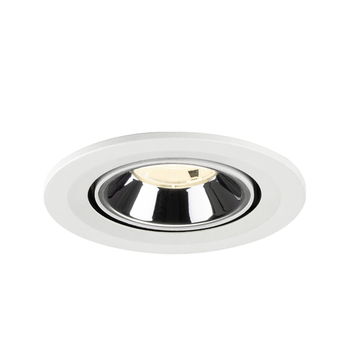 Recessed ceiling light fixture with a white metal finish and chrome reflector, designed for flush mounting.