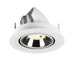 Recessed spotlight in white metal finish with chrome reflector, designed for ceiling mounting.