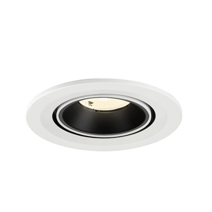 Recessed ceiling light fixture in white metal finish with black interior, designed for flush mounting.