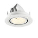 White recessed ceiling light fixture with adjustable gimbal.