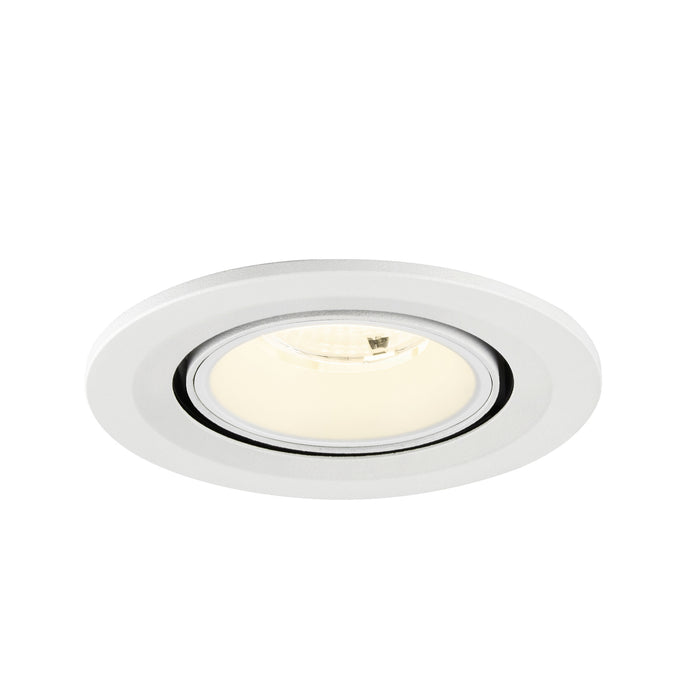 White recessed ceiling light fixture, metal with matte finish.
