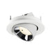 Recessed spotlight in white metal finish with a chrome reflector, designed for ceiling mounting.