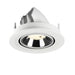 Recessed downlight fixture in white metal with a chrome finish, designed for ceiling mounting.