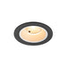 Recessed ceiling light fixture, textured black finish, with white trim.