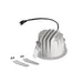 Recessed LED downlight with white finish, spring mounting clips, and installation hardware.