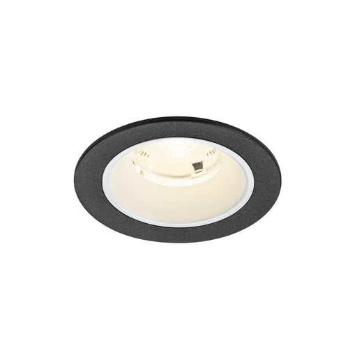Recessed ceiling light fixture, textured black finish, with white trim.