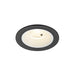 Recessed ceiling light fixture, textured black finish, with white trim.