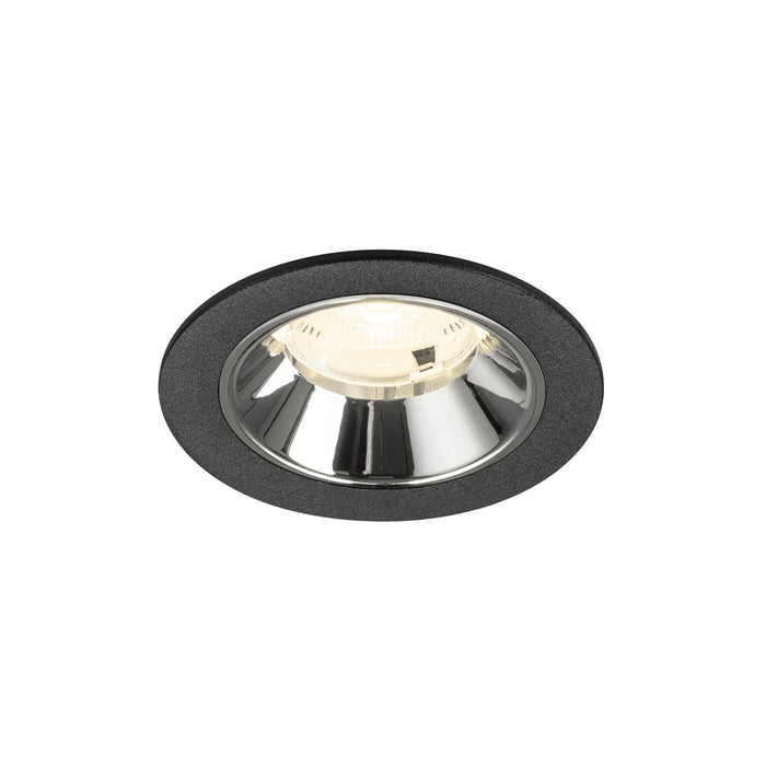 Recessed ceiling light fixture with a black finish, chrome reflector, and a sleek design suitable for modern interiors.
