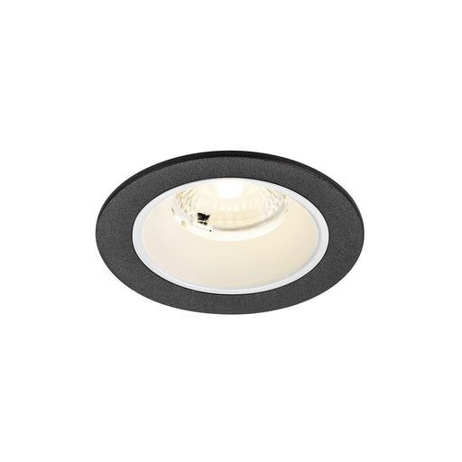 Recessed ceiling light fixture, black textured finish, white interior.