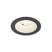Recessed ceiling light fixture, black textured finish, white interior.