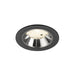 Recessed ceiling light fixture with a black textured finish and polished chrome reflector, designed for flush mounting.