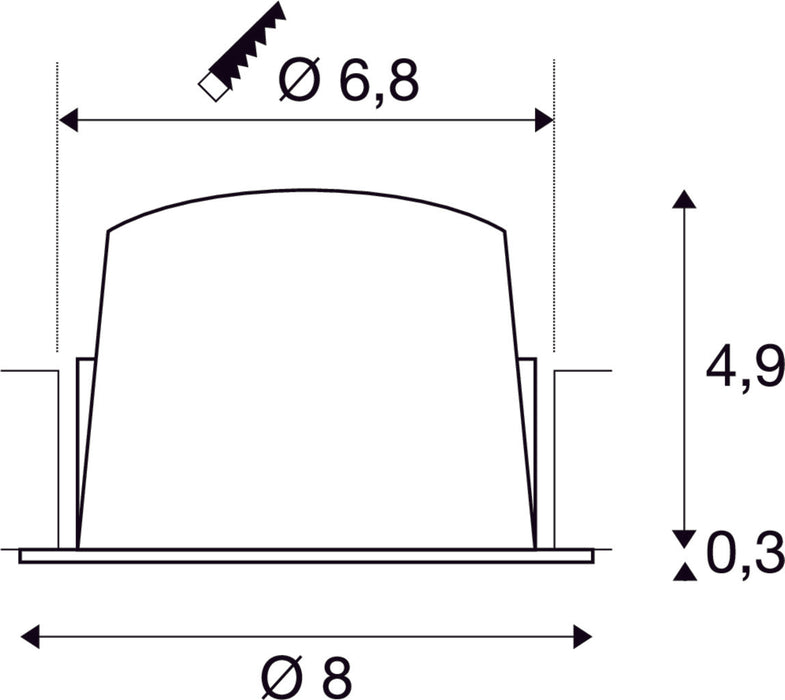 Black plastic cap with a smooth finish, measuring 6.8 mm in diameter and 4.9 mm in height, designed for mounting with a base diameter of 8 mm.