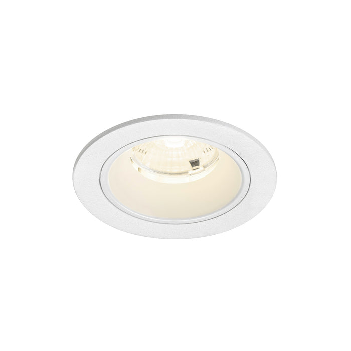 White recessed ceiling light fixture with textured finish.