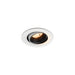 Recessed ceiling light fixture with a black and white finish, made of metal, featuring a round design and warm LED illumination.