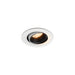 Recessed ceiling light fixture with a white finish, black interior, and aluminum material, designed for easy mounting.