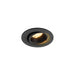 Black recessed ceiling light fixture with adjustable lamp.