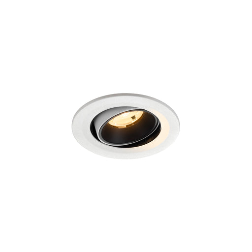 Recessed ceiling light fixture made of metal with a matte white finish and black interior, featuring a round design for easy mounting.