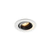 Recessed ceiling light fixture made of metal with a matte white finish and black interior, featuring a round design for easy mounting.