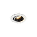 Recessed ceiling light fixture with a white finish, black interior, and aluminum material, designed for flush mounting.