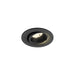 Black recessed ceiling light fixture with adjustable spotlight.