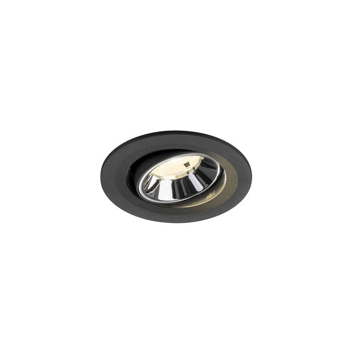 Recessed ceiling light fixture with a black finish, chrome reflector, and aluminum material for modern interior lighting.