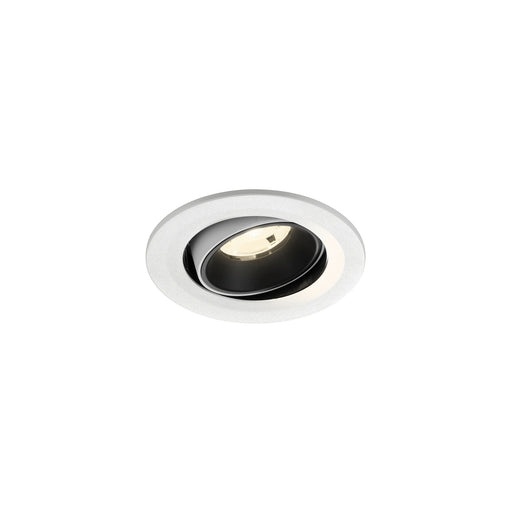 Recessed ceiling light fixture with a white finish, black interior, and aluminum material, designed for flush mounting.