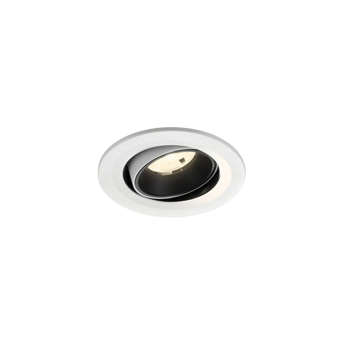 Recessed ceiling light fixture with a white finish, black interior, and aluminum material, designed for flush mounting.