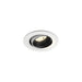 Recessed ceiling light fixture with a white finish, black interior, and aluminum material, designed for flush mounting.