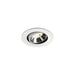 Recessed ceiling light fixture with a chrome finish and white metal trim, designed for flush mounting.