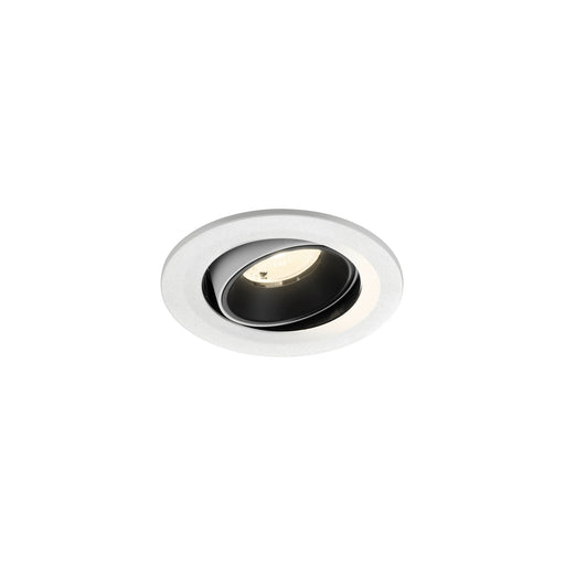 Recessed ceiling light fixture with a white finish, black interior, made of metal, designed for flush mounting.
