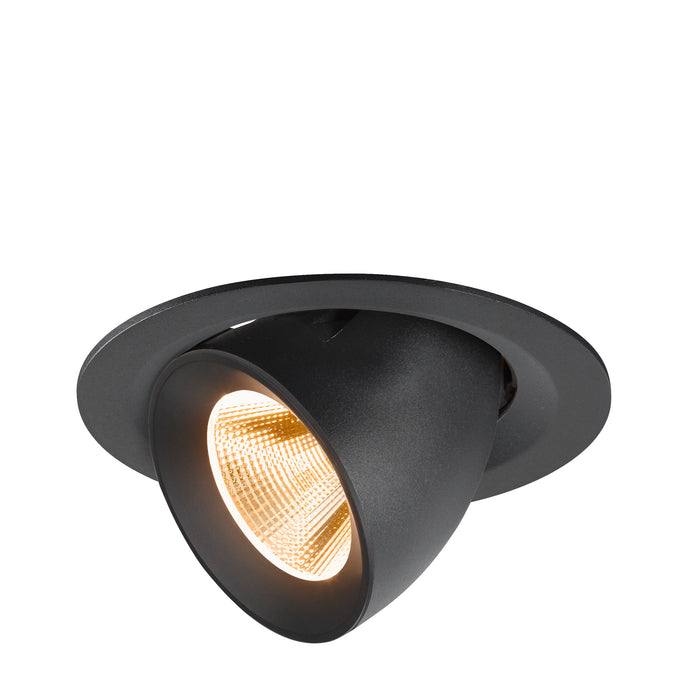 Recessed ceiling light, black finish, adjustable spotlight.