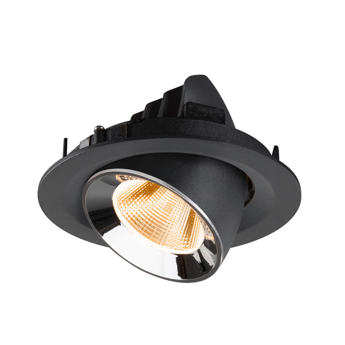 Recessed spotlight in matte black finish with chrome reflector, designed for ceiling mounting.