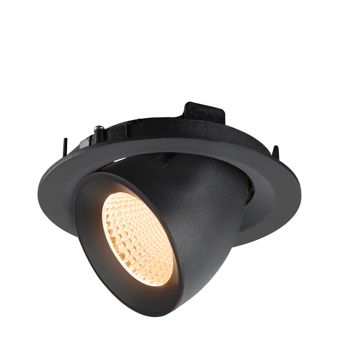 Black recessed adjustable spotlight fixture.