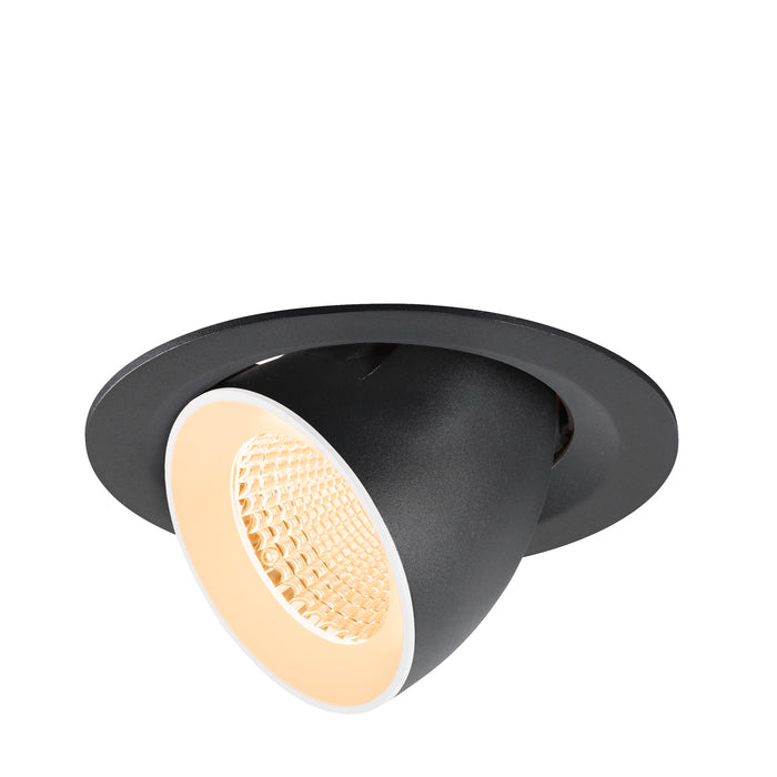 Black recessed ceiling light fixture with adjustable head.