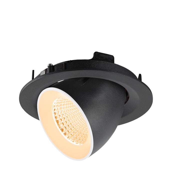 Black recessed ceiling light fixture, adjustable angle.