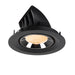 Black recessed LED downlight with a polished chrome reflector and honeycomb lens, designed for ceiling mounting.