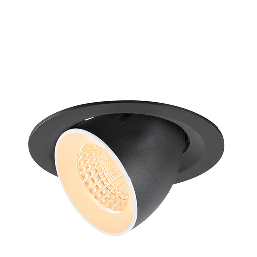 Black recessed ceiling light fixture with adjustable head.
