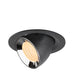 Black recessed spotlight with a matte finish and chrome reflector, designed for ceiling mounting, featuring a warm white LED bulb.