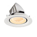 White recessed ceiling light fixture with adjustable tilt.