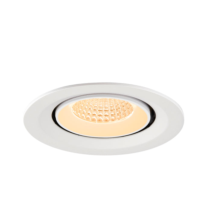White recessed LED downlight with a matte finish, ceiling mounted.