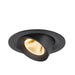 Black recessed ceiling light fixture, adjustable spotlight, matte finish.