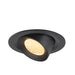 Recessed ceiling light fixture, black finish, adjustable spotlight.