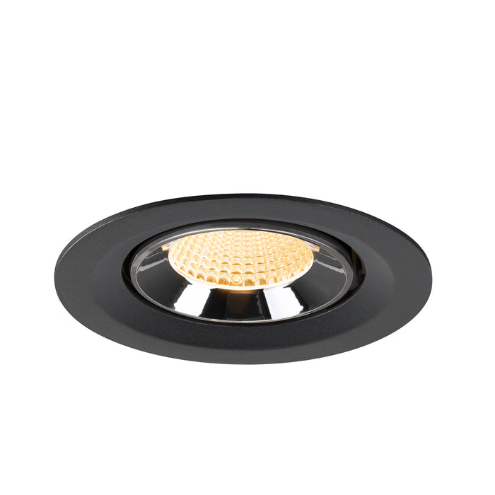 Recessed ceiling light fixture in black metal with a polished chrome finish and honeycomb lens, designed for flush mounting.