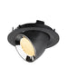 Recessed spotlight in black metal with a polished chrome finish and a warm white LED bulb, designed for ceiling mounting.