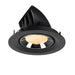 Black recessed LED downlight with a chrome finish and honeycomb lens, designed for ceiling mounting.
