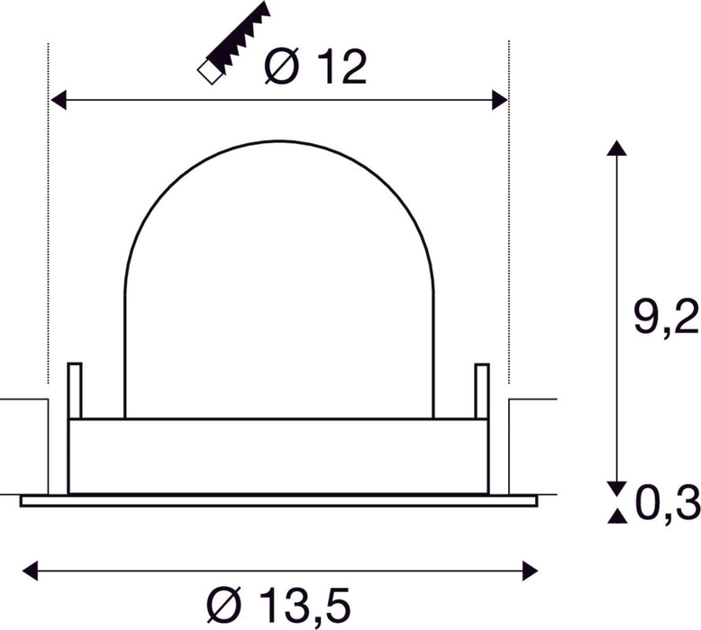 Dome-shaped plastic component with a smooth finish, measuring 13.5 mm in diameter and 9.2 mm in height, suitable for mounting applications.