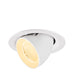 White recessed ceiling light fixture with adjustable head.