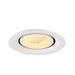 White recessed LED downlight, flush mount.