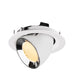 Recessed ceiling light fixture made of metal with a white finish and chrome reflector, designed for easy mounting.