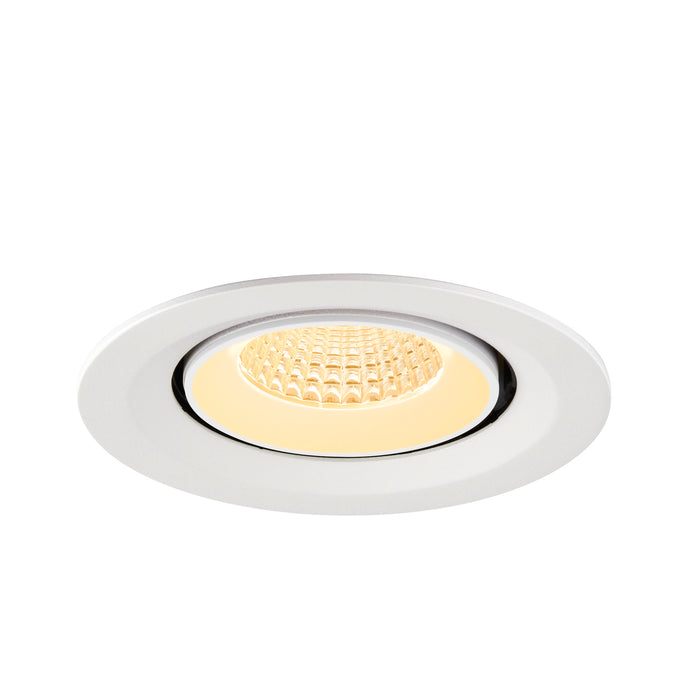 White recessed LED downlight fixture, flush mount.